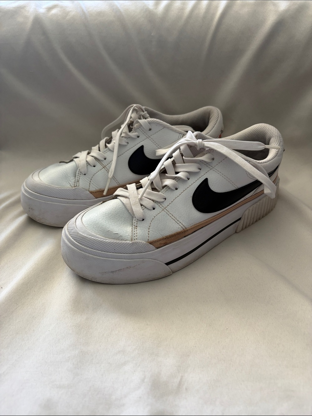 Nike White Low-Top Sneakers with Black Swoosh